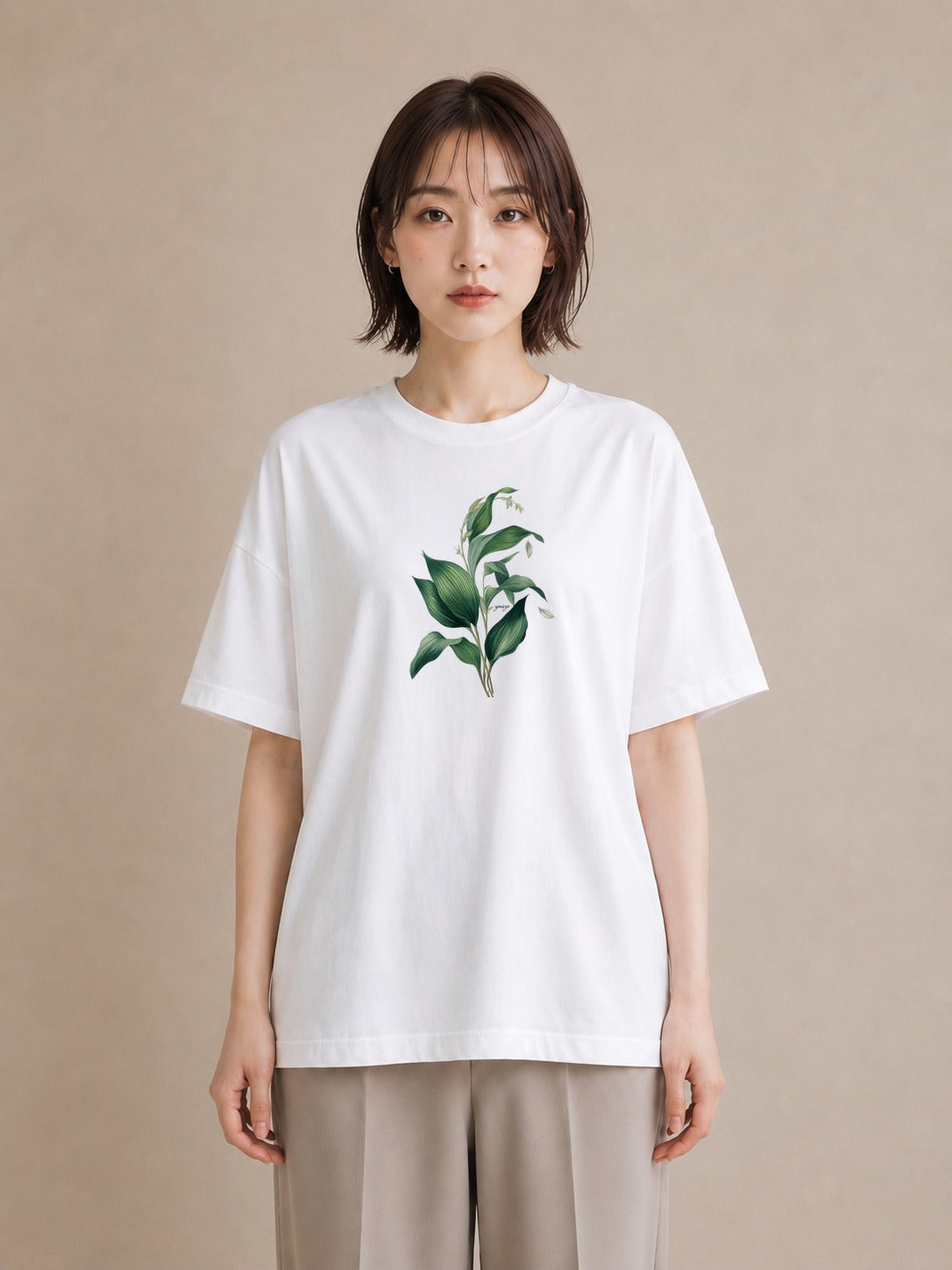 半袖Tシャツ レディース すずらん 花 花柄 イラスト レトロ 帰省 ラフ 白T YMAZO