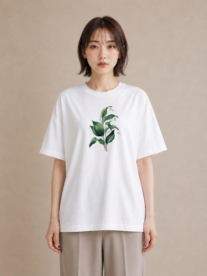 半袖Tシャツ レディース すずらん 花 花柄 イラスト レトロ 帰省 ラフ 白T YMAZO