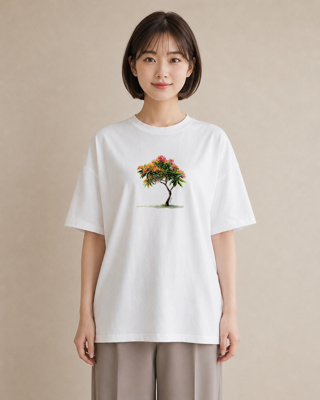 プリントTシャツ レディース 木 植物 ボタニカル イラスト 可愛い 散歩 お出かけ 白T YMAZO