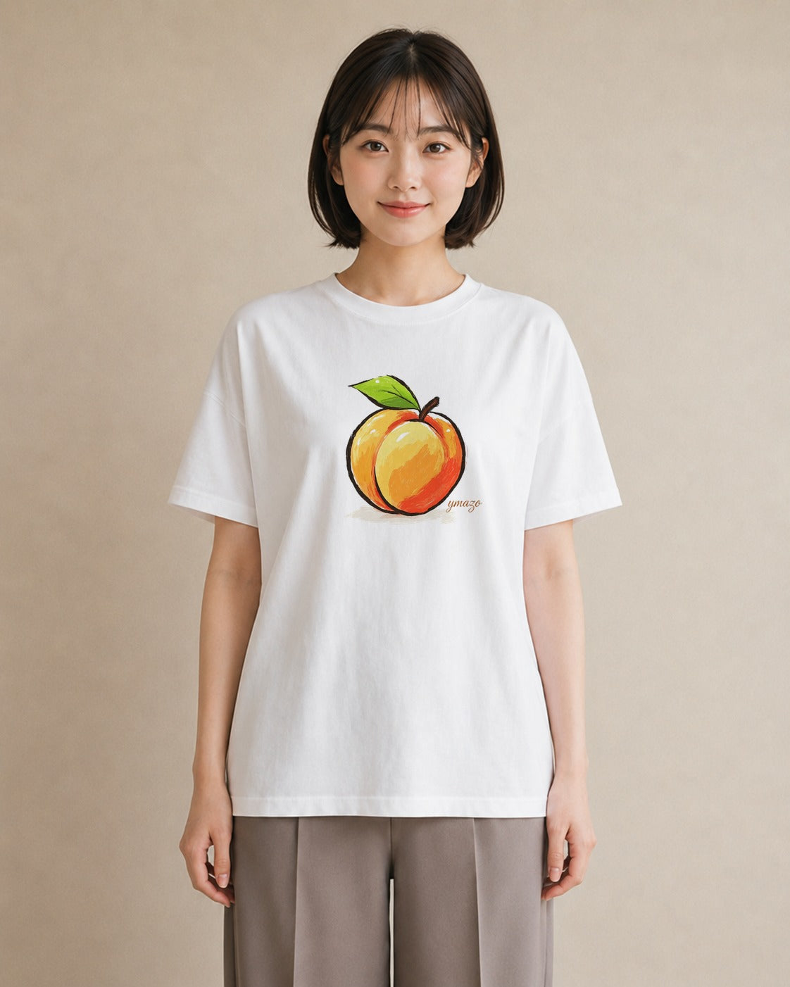 半袖Tシャツ レディース りんご 林檎 アップル 食べ物 フード イラスト ニュアンス 自分用 ルームウェア 白T YMAZO