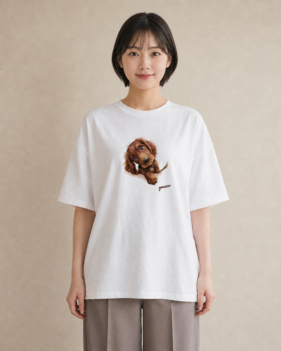 Tシャツ レディース わんちゃん 犬 いぬ イラスト シック ビーチ デイリーウェア 白T YMAZO