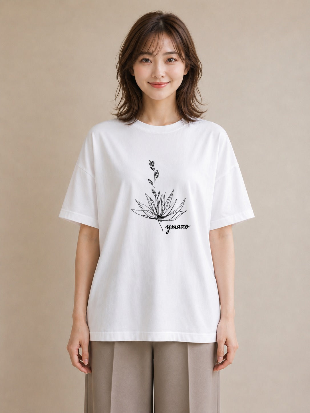 デザインTシャツ レディース 観葉植物 ボタニカル 植物 イラスト 線画 帰省 ラフ 白T YMAZO