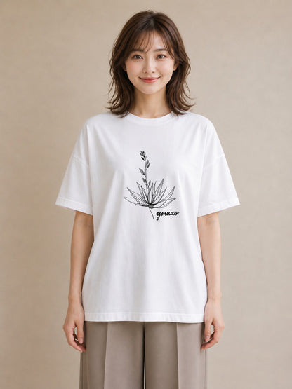 デザインTシャツ レディース 観葉植物 ボタニカル 植物 イラスト 線画 帰省 ラフ 白T YMAZO