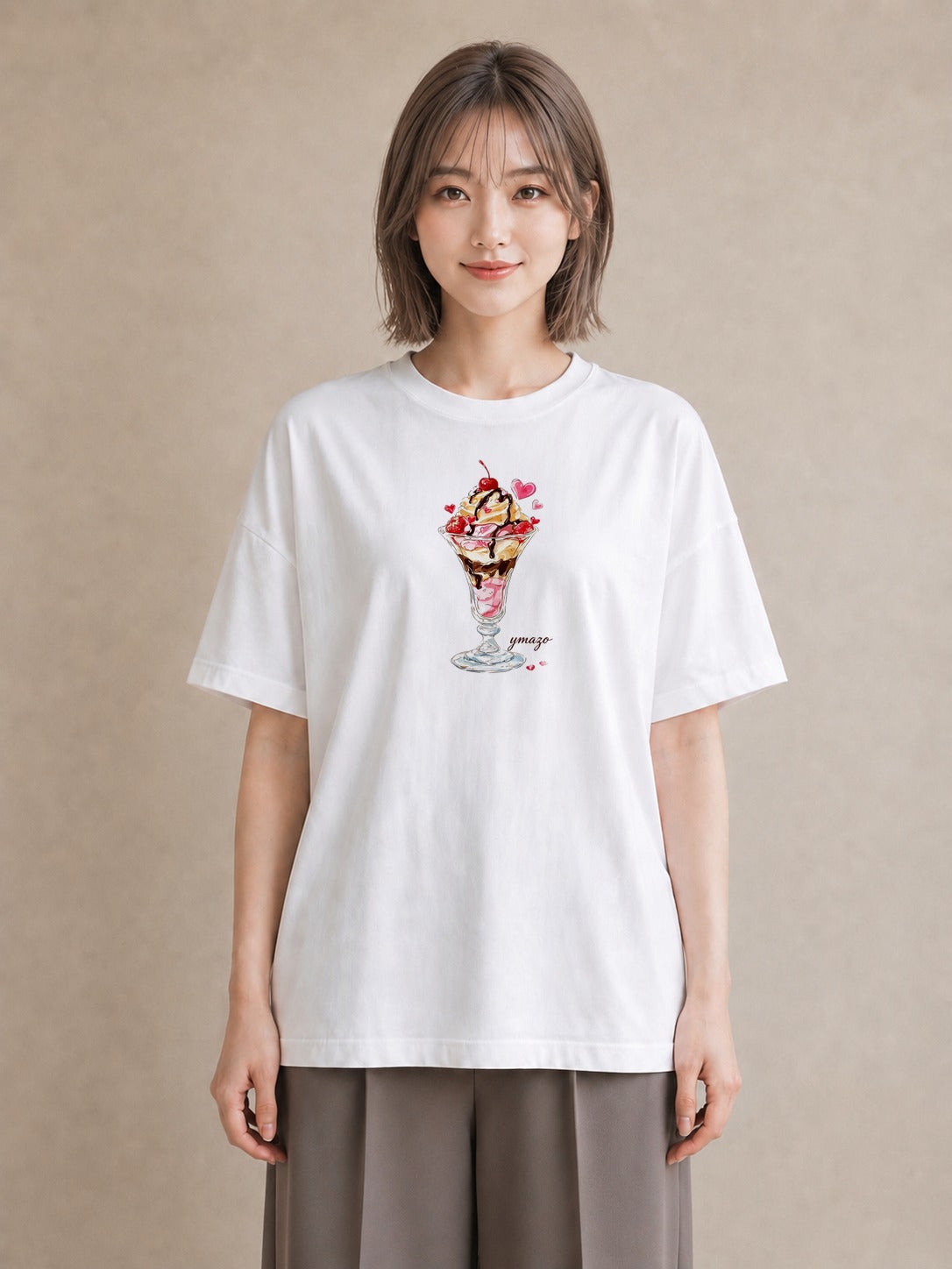 デザインTシャツ レディース ソフトクリーム 食べ物 フード イラスト きれいめ ルームウェア ギフト 白T YMAZO