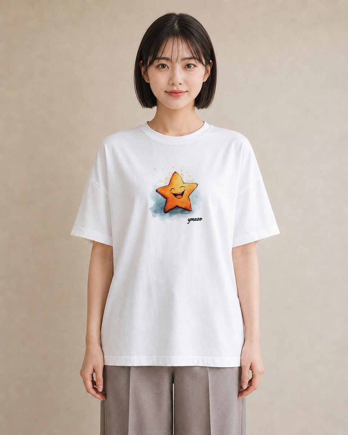 デザインTシャツ レディース スター 星空 宇宙 イラスト 帰省 ラフ 白T YMAZO