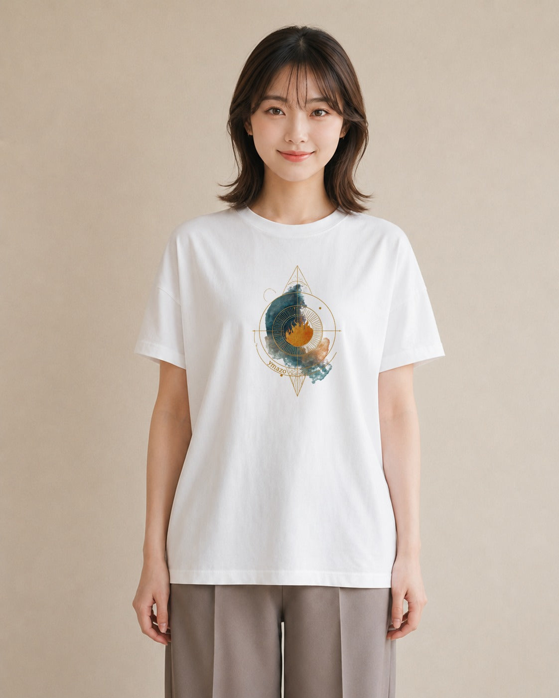 グラフィックTシャツ レディース 太陽 星空 宇宙 イラスト 淡色 在宅 公園 白T YMAZO
