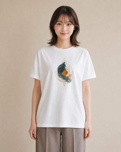 グラフィックTシャツ レディース 太陽 星空 宇宙 イラスト 淡色 在宅 公園 白T YMAZO
