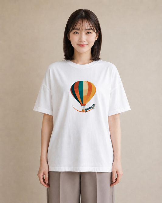 グラフィックTシャツ レディース 気球 星空 宇宙 イラスト 旅行コーデ 部屋着 女性向けギフト 白T YMAZO