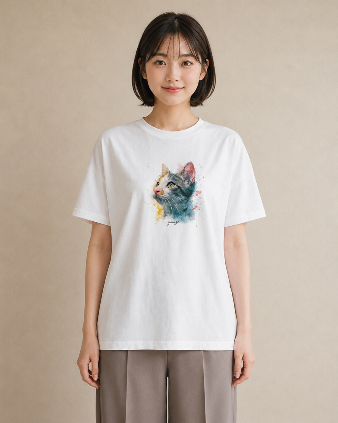 デザインTシャツ レディース スフィンクス 猫 ねこ イラスト 北欧風 旅行 母娘コーデ 白T YMAZO