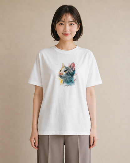 デザインTシャツ レディース スフィンクス 猫 ねこ イラスト 北欧風 旅行 母娘コーデ 白T YMAZO