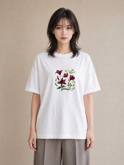 デザインTシャツ レディース 彼岸花 花 花柄 イラスト アート風 デート 帰省 白T
