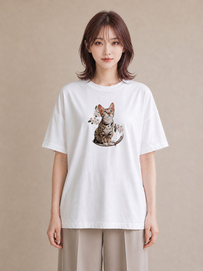 半袖Tシャツ レディース アビシニアン 猫 ねこ イラスト 水彩風 旅行 母娘コーデ 白T YMAZO