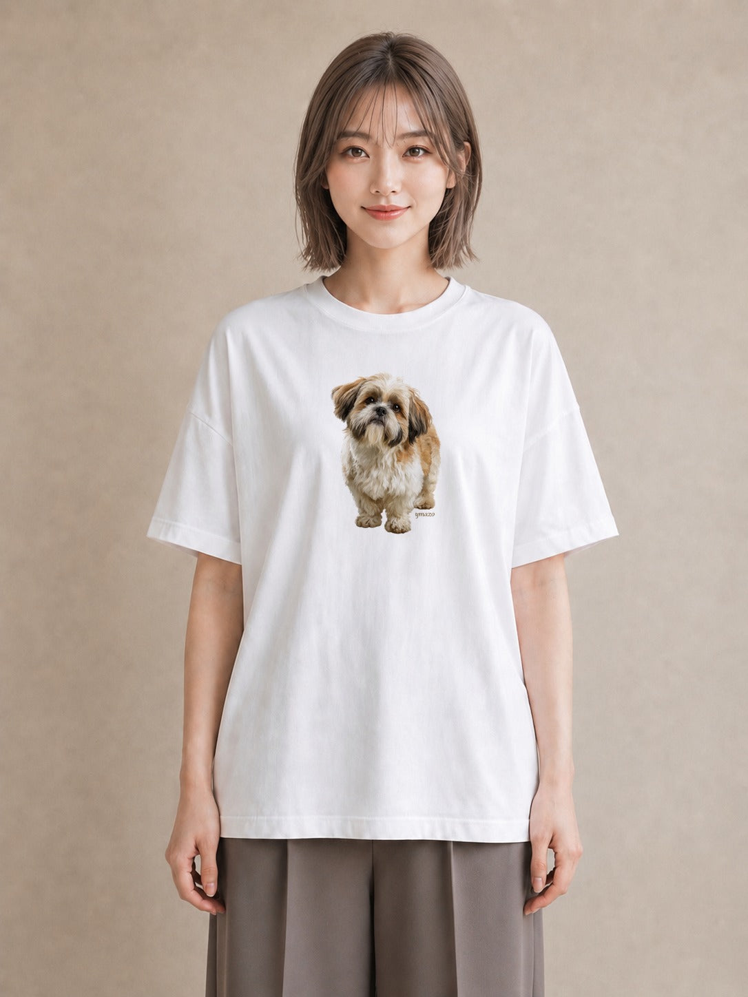 グラフィックTシャツ レディース 狆 犬 いぬ イラスト 敬老の日 ホワイトデー 白T YMAZO