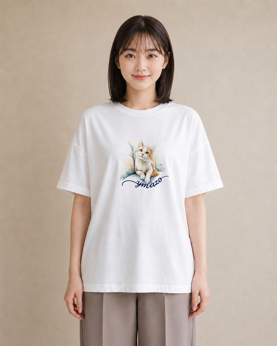 グラフィックTシャツ レディース ぶち猫 猫 ねこ イラスト シック クリスマス 旅行 白T YMAZO