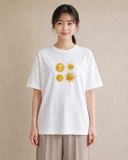 プリントTシャツ レディース 太陽 星空 宇宙 イラスト 普段使い 買い物 夏コーデ 白T YMAZO