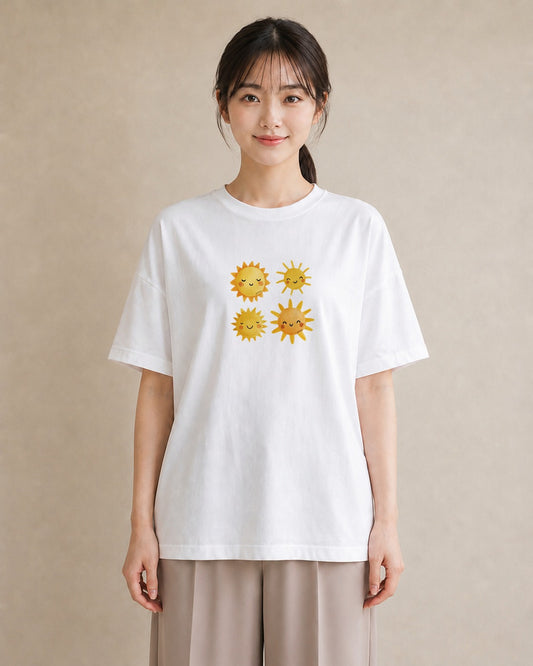 プリントTシャツ レディース 太陽 星空 宇宙 イラスト 普段使い 買い物 夏コーデ 白T YMAZO