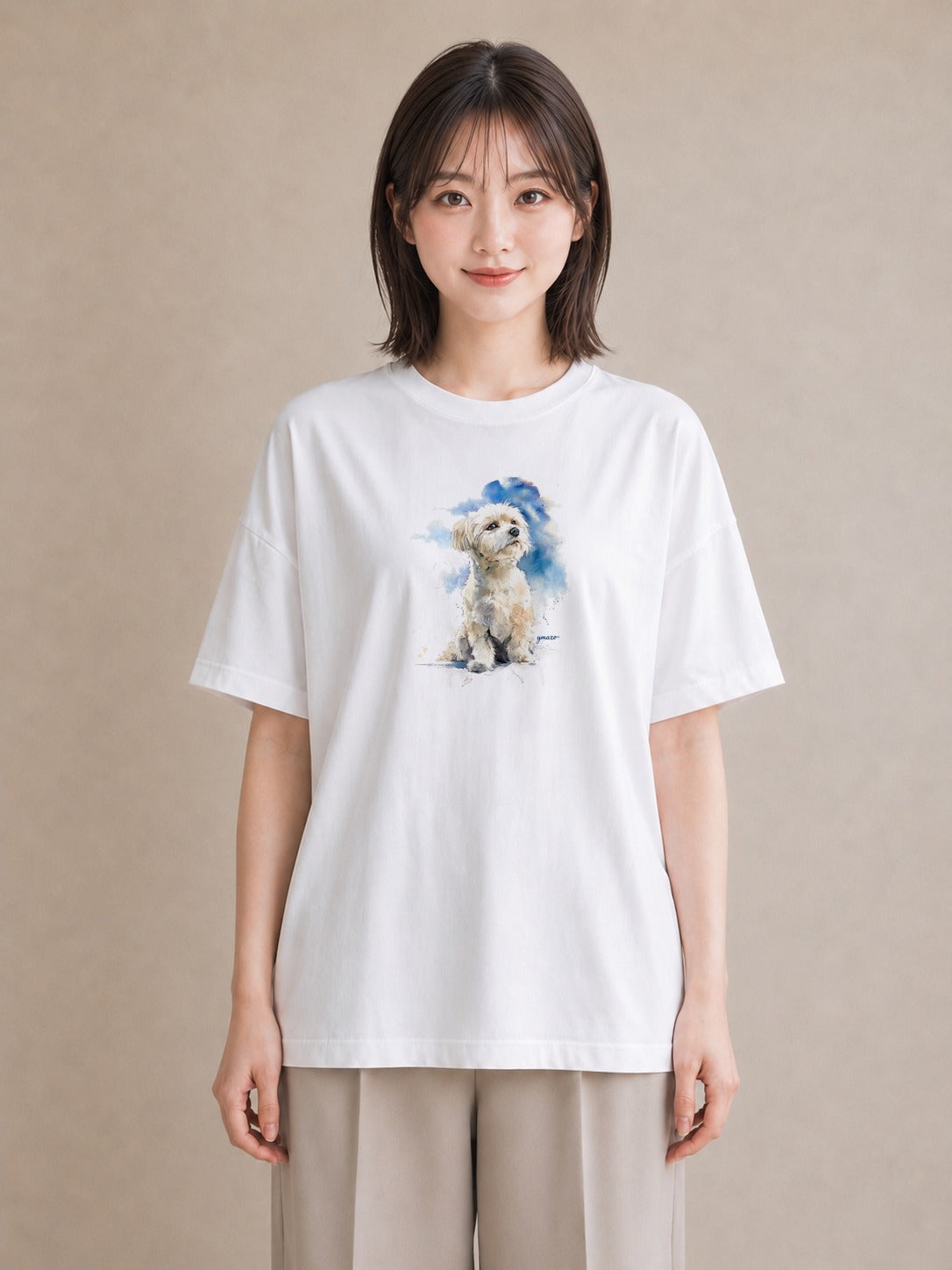グラフィックTシャツ レディース 犬好き 犬 いぬ イラスト 可愛い 自分用 ルームウェア 白T YMAZO