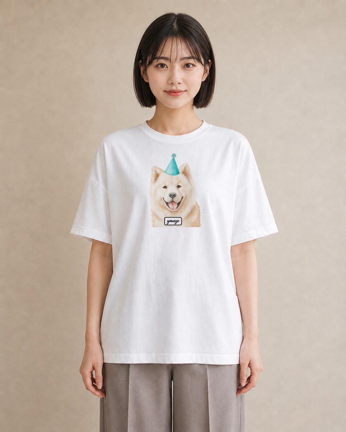 プリントTシャツ レディース サモエド 犬 いぬ イラスト ラフ 週末コーデ 敬老の日 白T YMAZO