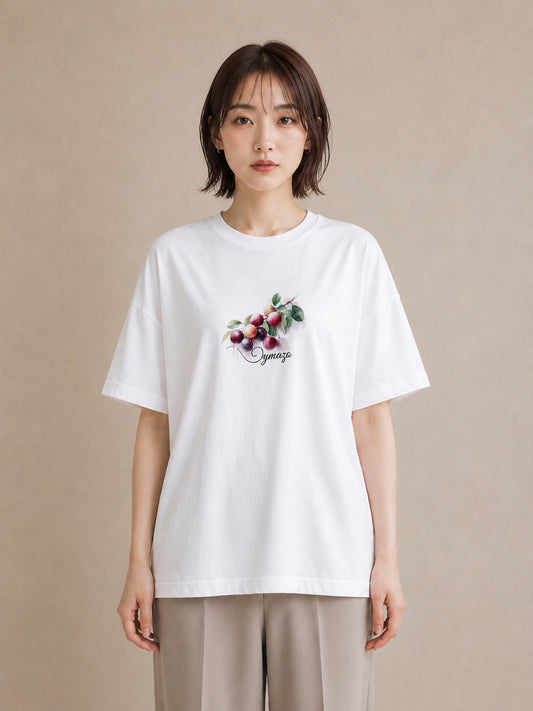 プリントTシャツ レディース ぶどう 葡萄 食べ物 フード イラスト シック 通勤 在宅 白T YMAZO
