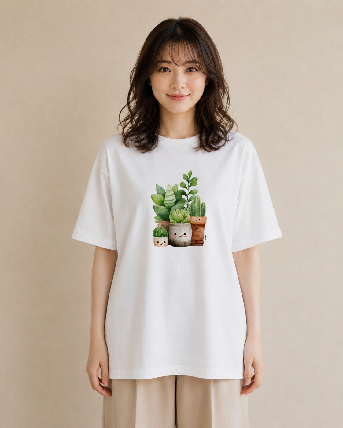 グラフィックTシャツ レディース 多肉植物 植物 ボタニカル イラスト 手描き風 ルームウェア ギフト 白T YMAZO