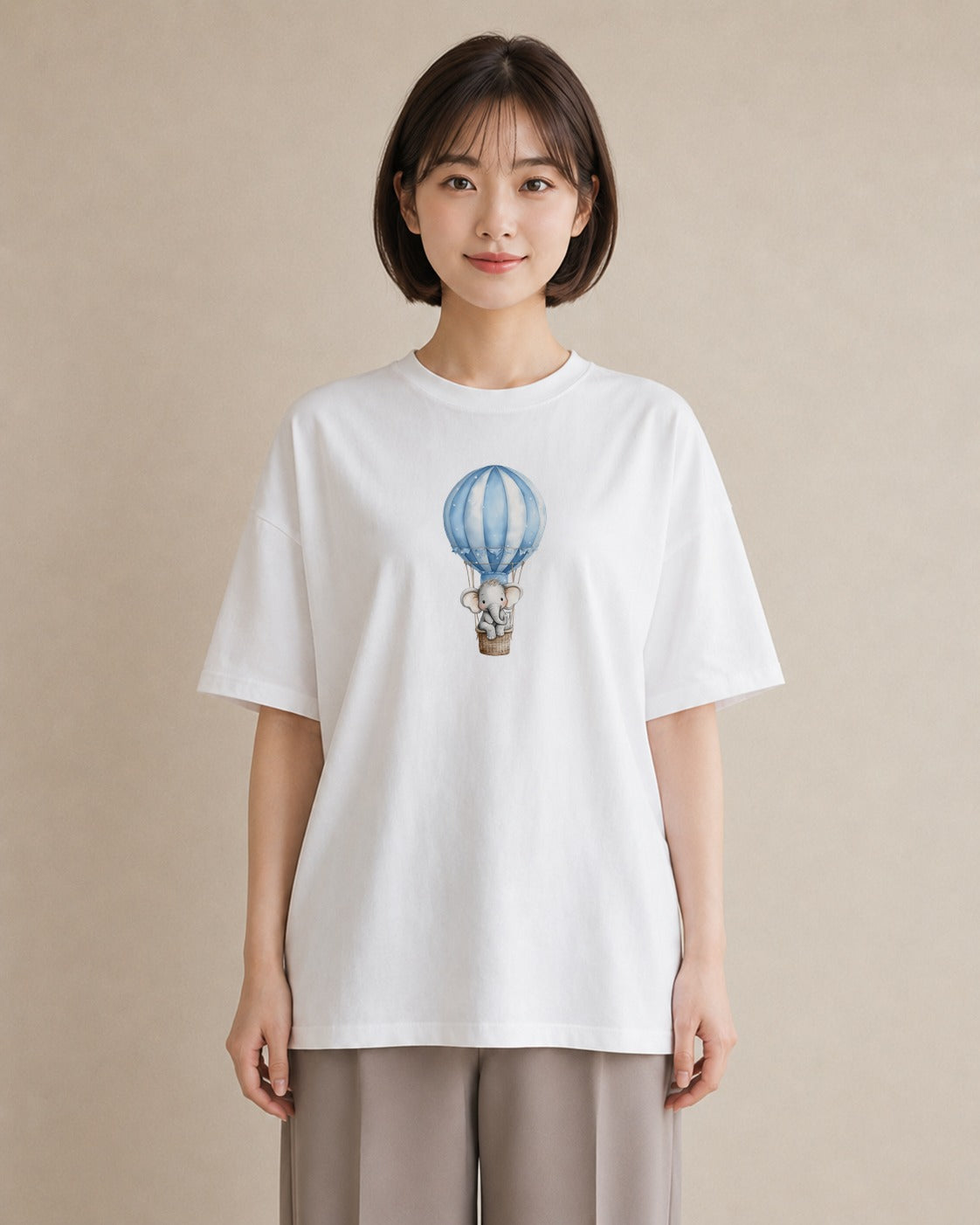 プリントTシャツ レディース 気球 星空 宇宙 イラスト 普段使い 女性 旅行用 白T YMAZO