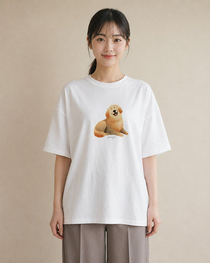 デザインTシャツ レディース ゴールデンレトリバー ゴールデン 犬 いぬ イラスト 上品 ミセス 春コーデ 白T YMAZO