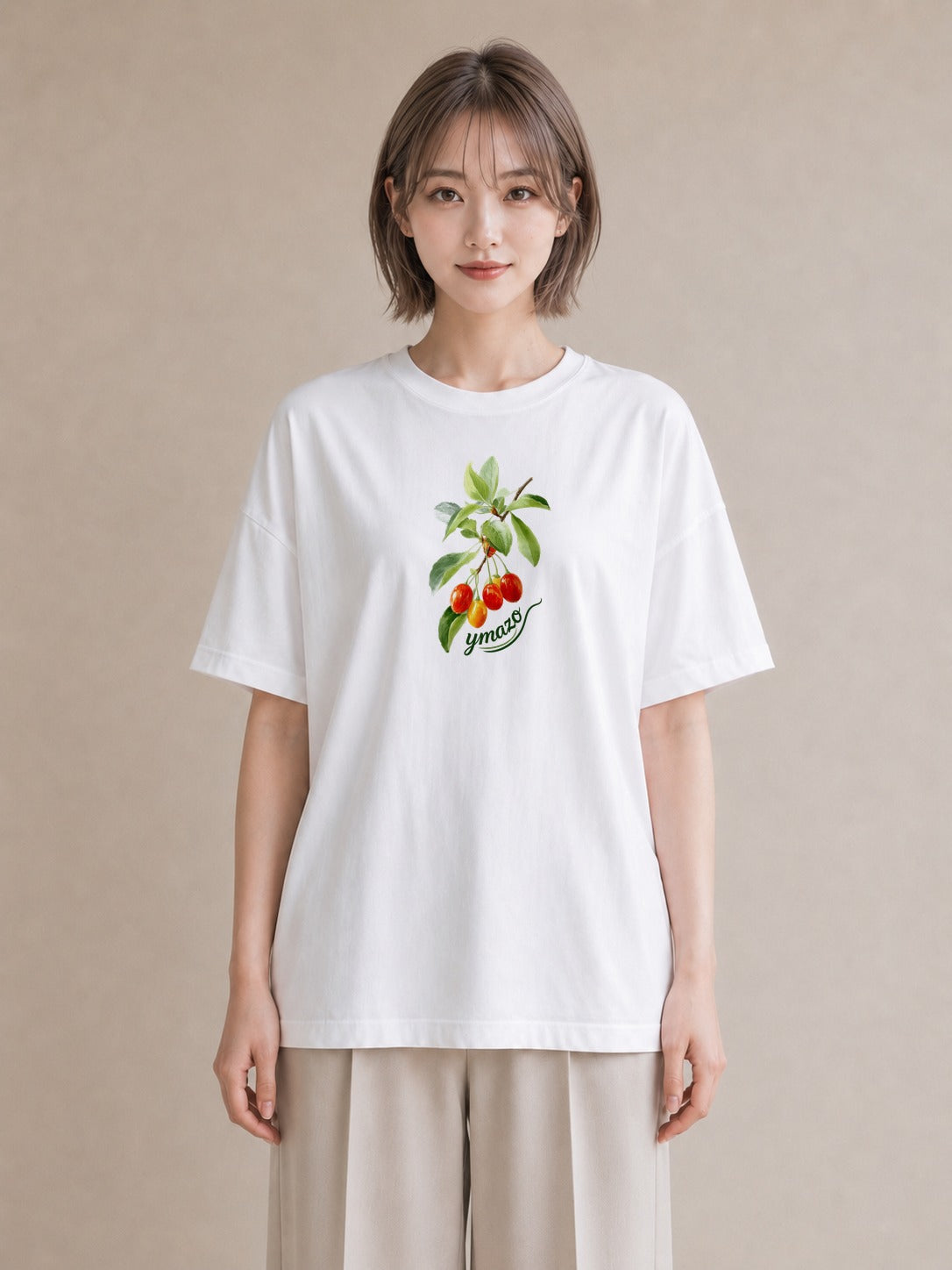 プリントTシャツ レディース さくらんぼ チェリー 食べ物 フード イラスト 北欧風 ラフ レイヤード 白T YMAZO