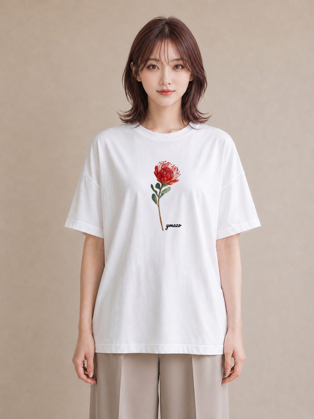 半袖Tシャツ レディース ポスト 野の花 レトロ ナチュラル アンティーク イラスト 上品 休日 ペアコーデ 白T YMAZO