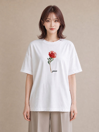 半袖Tシャツ レディース ポスト 野の花 レトロ ナチュラル アンティーク イラスト 上品 休日 ペアコーデ 白T YMAZO