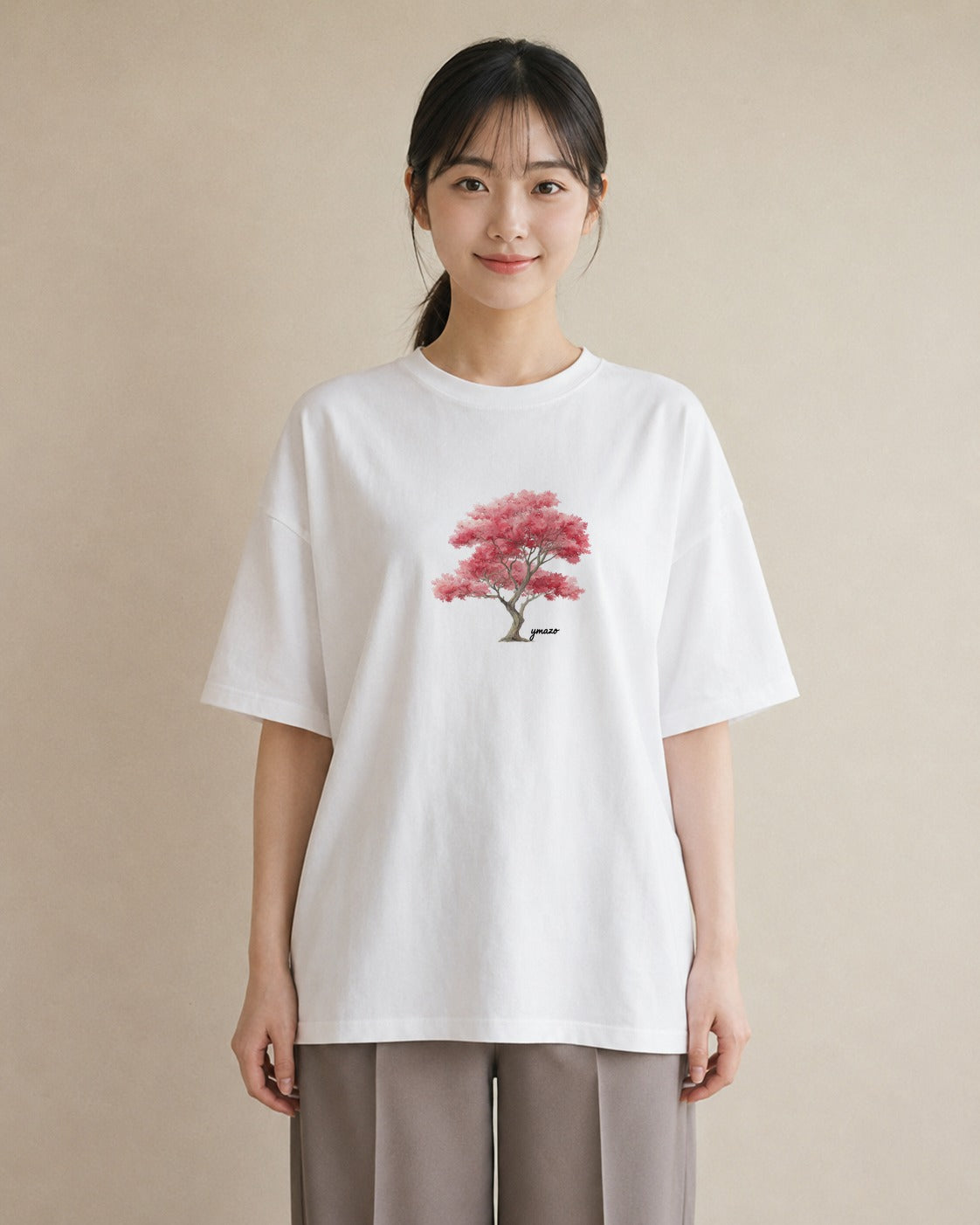 半袖Tシャツ レディース 盆栽 植物 ボタニカル イラスト ヴィンテージ風 カフェ巡り 女子会 白T YMAZO