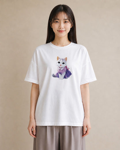 Tシャツ レディース 白猫 猫 ねこ イラスト 普段使い 敬老の日 ホワイトデー 白T YMAZO
