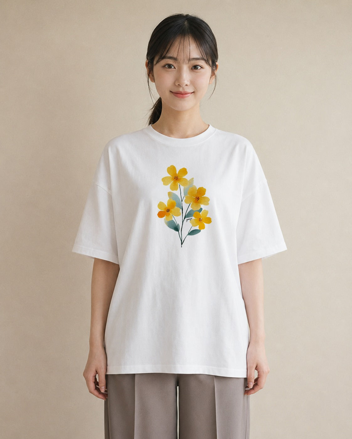 デザインTシャツ レディース ミモザ 花 花柄 イラスト ゆるかわ 旅行 母娘コーデ 白T YMAZO