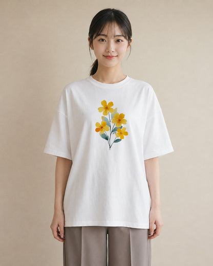 デザインTシャツ レディース ミモザ 花 花柄 イラスト ゆるかわ 旅行 母娘コーデ 白T YMAZO