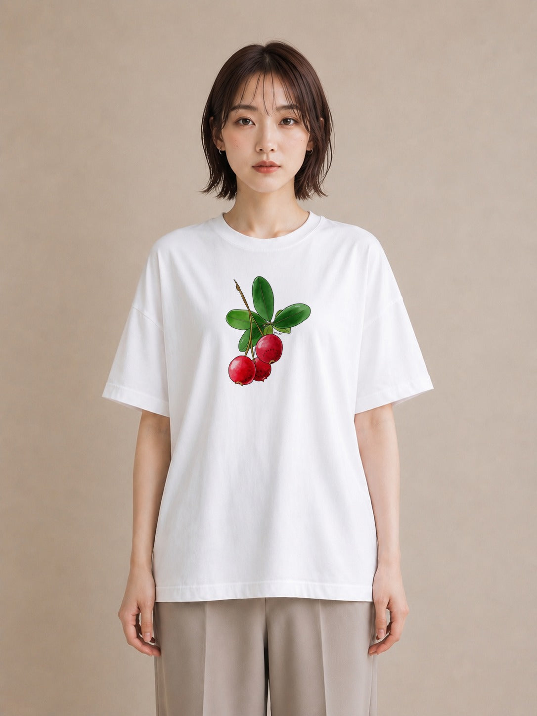グラフィックTシャツ レディース さくらんぼ チェリー 食べ物 フード イラスト きれいめカジュアル デート 帰省 白T YMAZO