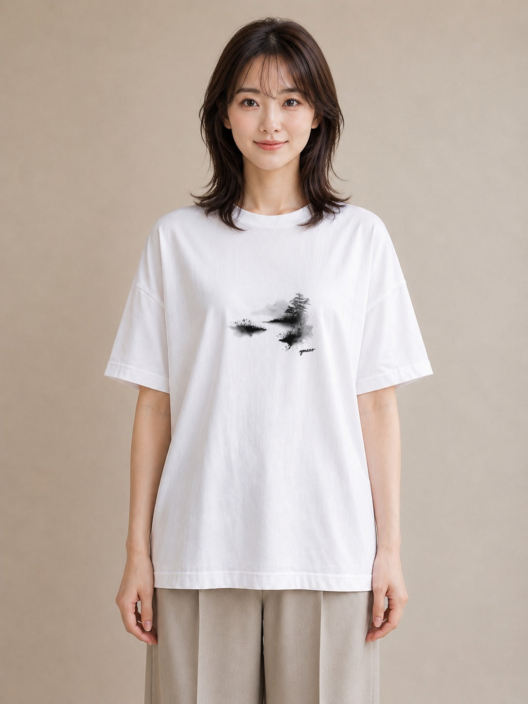 グラフィックTシャツ レディース 桟橋 水辺 波止場 ナチュラル アンティーク イラスト ヴィンテージ風 公園 ママ 白T YMAZO