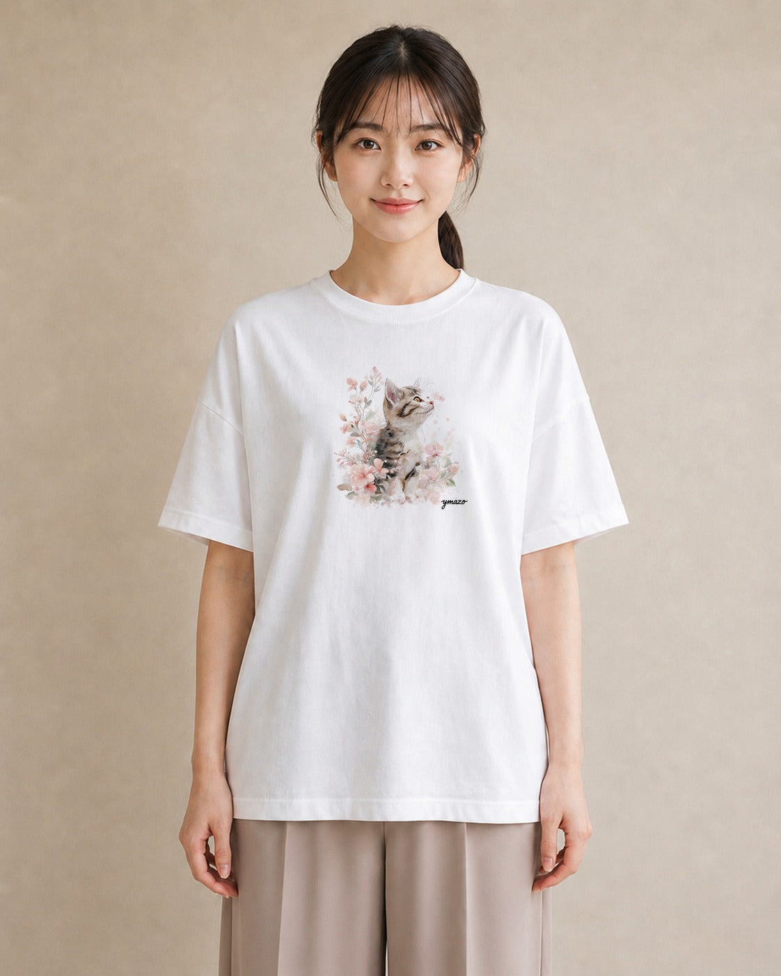 プリントTシャツ レディース ねこ 猫 ネコ イラスト 休日コーデ 友達ギフト 部屋着 白T YMAZO