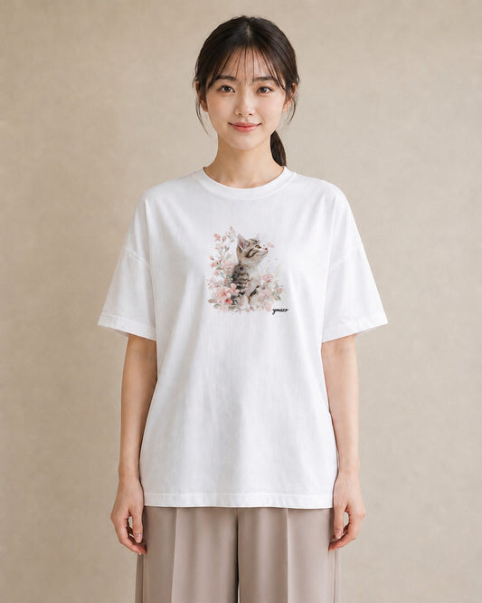 プリントTシャツ レディース ねこ 猫 ネコ イラスト 休日コーデ 友達ギフト 部屋着 白T YMAZO