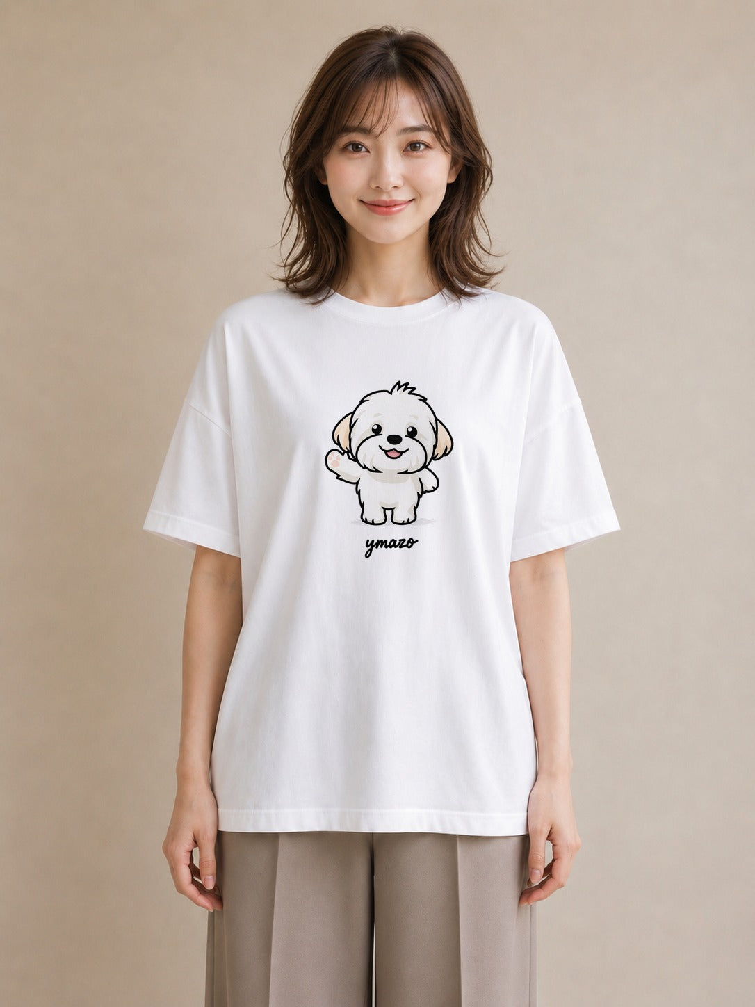 プリントTシャツ レディース ビションフリーゼ 犬 いぬ イラスト ヴィンテージ風 おしゃれギフト 社会人 白T YMAZO