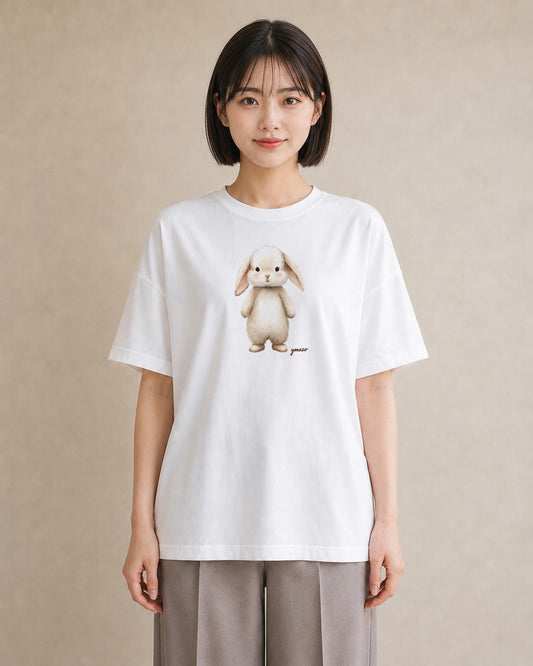 グラフィックTシャツ レディース ネザーランドドワーフ ペット 動物 イラスト ミニマル 散歩 お出かけ 白T YMAZO