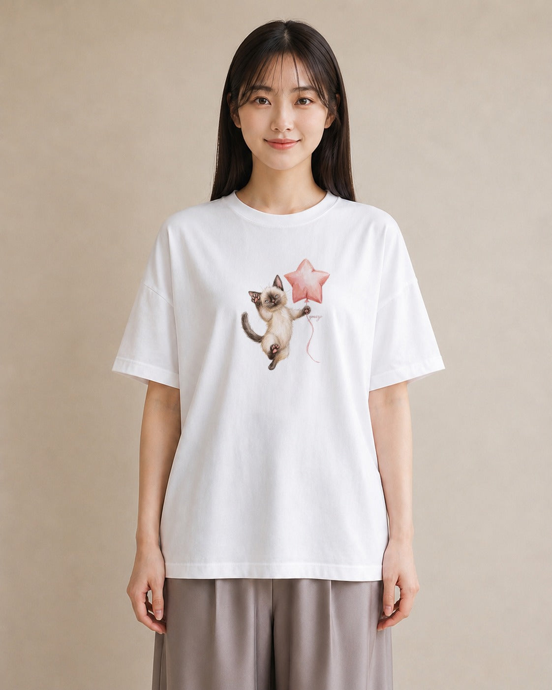 プリントTシャツ レディース ラグドール 猫 ねこ イラスト ニュアンス 送別ギフト 通勤 白T YMAZO