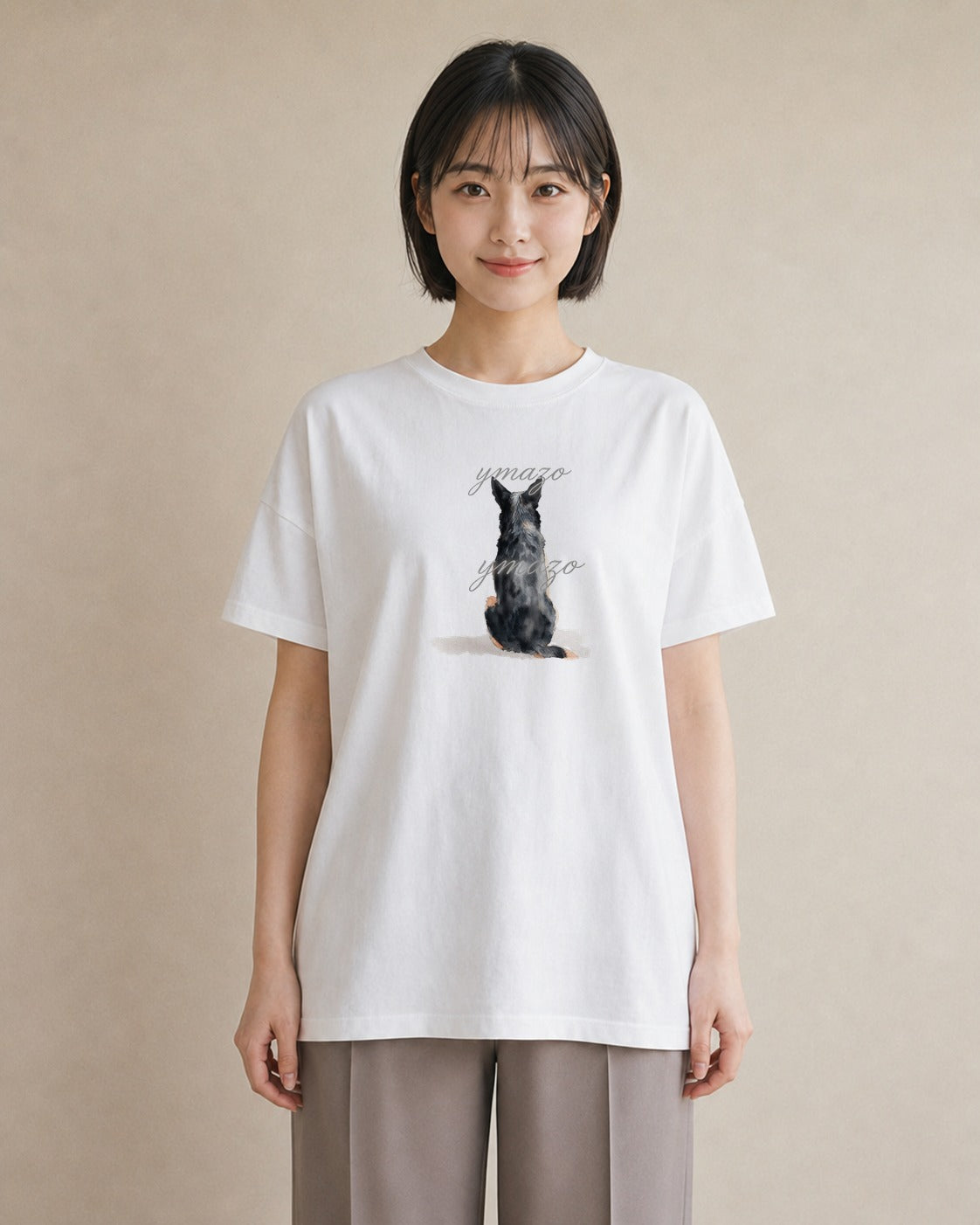 半袖Tシャツ レディース おすわり猫 猫 ねこ イラスト 普段使い 通勤 在宅 白T YMAZO