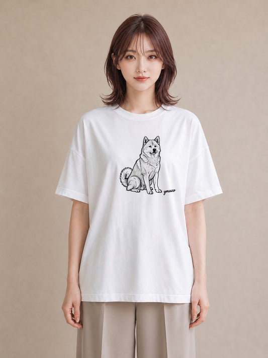 プリントTシャツ レディース 秋田犬 犬 いぬ イラスト モード ギフト 母の日 白T
