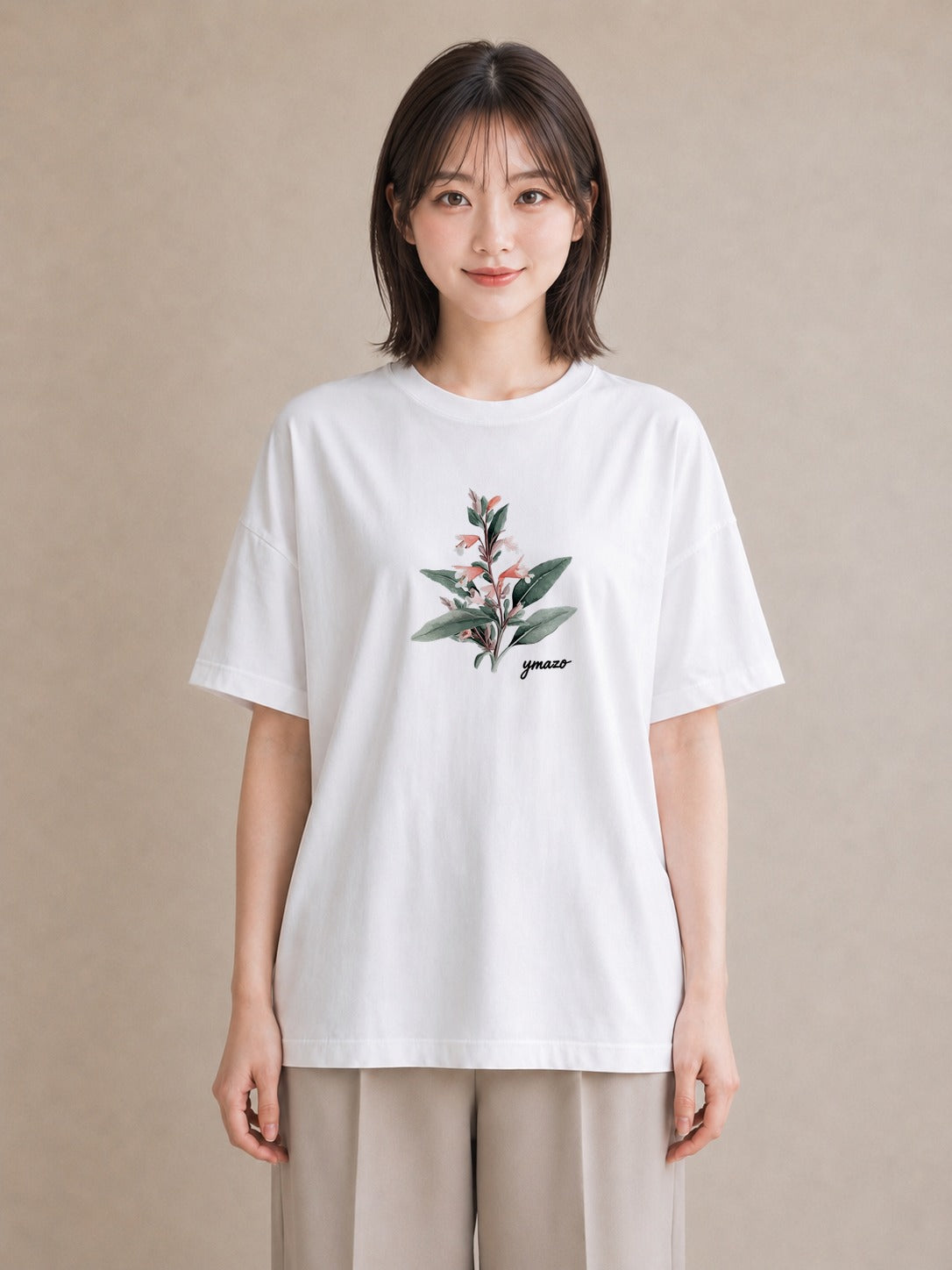Tシャツ レディース 金木犀 花 花柄 イラスト ラフ カフェ服 クリスマス 白T YMAZO