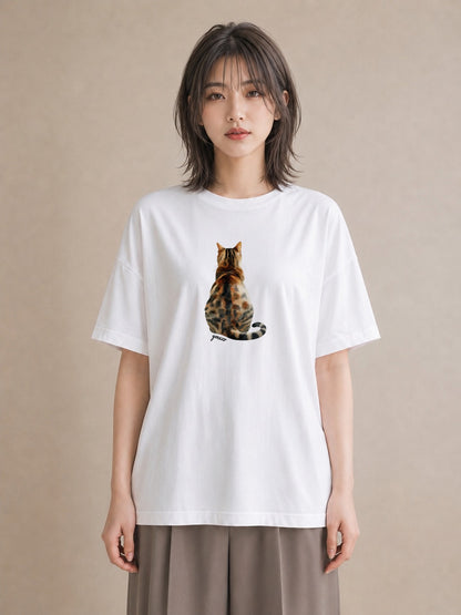 デザインTシャツ レディース サバトラ 猫 ねこ イラスト シック 週末コーデ 敬老の日 白T YMAZO
