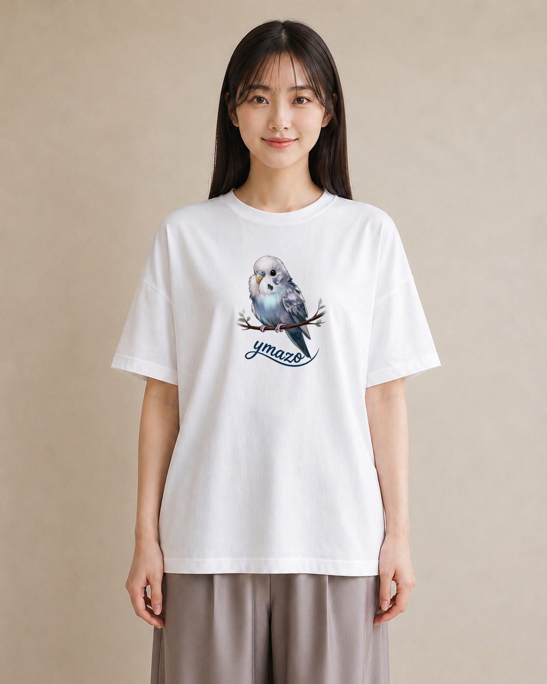 プリントTシャツ レディース 文鳥 ペット 動物 イラスト お洒落 帰省 ラフ 白T YMAZO