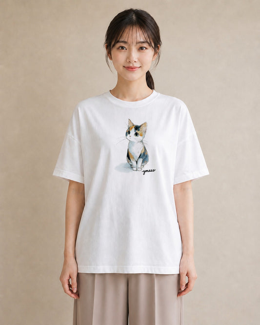 デザインTシャツ レディース ハチワレ 白黒猫 猫 ねこ イラスト カフェコーデ 女性 旅行用 白T YMAZO