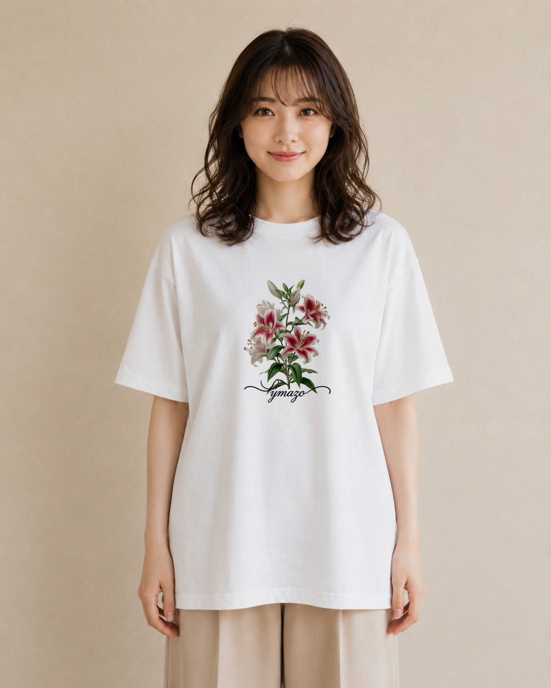 グラフィックTシャツ レディース ゆり 百合 花 花柄 イラスト ゆるかわ 旅行 母娘コーデ 白T