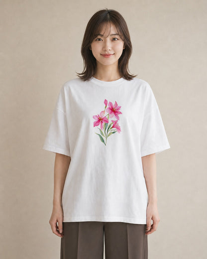 半袖Tシャツ レディース 彼岸花 花 花柄 イラスト こなれ感 週末コーデ 敬老の日 白T