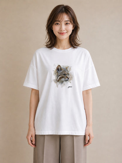プリントTシャツ レディース キジトラ 猫 ねこ イラスト 個性的 ラフ レイヤード 白T YMAZO