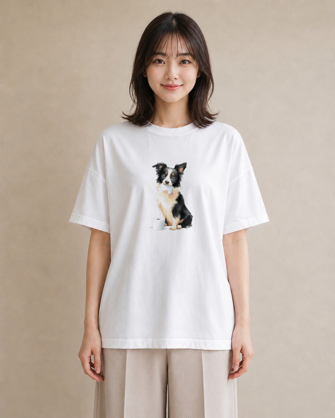 グラフィックTシャツ レディース ボーダーコリー 犬 いぬ イラスト シック 帰省 ラフ 白T YMAZO